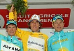 Le podium du Tour de Romandie 2007: Dekker, Savoldelli, Kashechkin